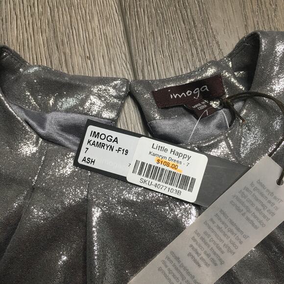 NWT Imoga Feather Trim Sparkle Silver Metallic Kamryn Girls Dress Size 7 - Picture 2 of 8